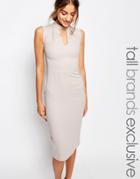 Alter Tall Sleeveless Pencil Dress With Keyhole And High Neck Detail - Oyster