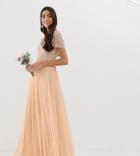 Maya Tall Bridesmaid V Neck Maxi Dress With Delicate Sequin In Soft Peach-pink