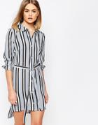 Daisy Street Shirt Dress In Stripe - Gray