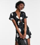 Vero Moda Tall Romper In Black With Oversized White Polka Dots-multi