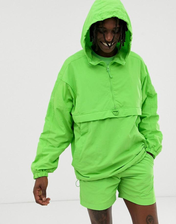 Bershka Pantone Overhead Windbreaker Jacket In Green - Green