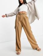 Vila Tailored Suit Wide Leg Pants In Camel-brown