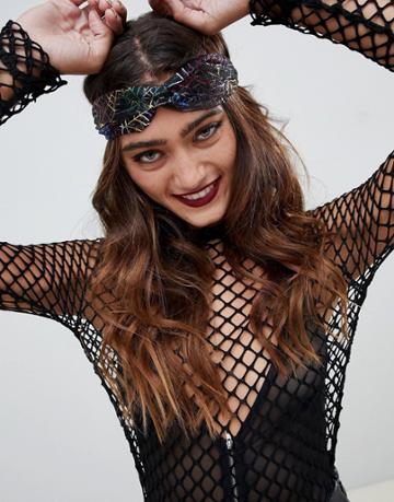 Asos Design Halloween Headband With Metallic Cobwebs - Multi