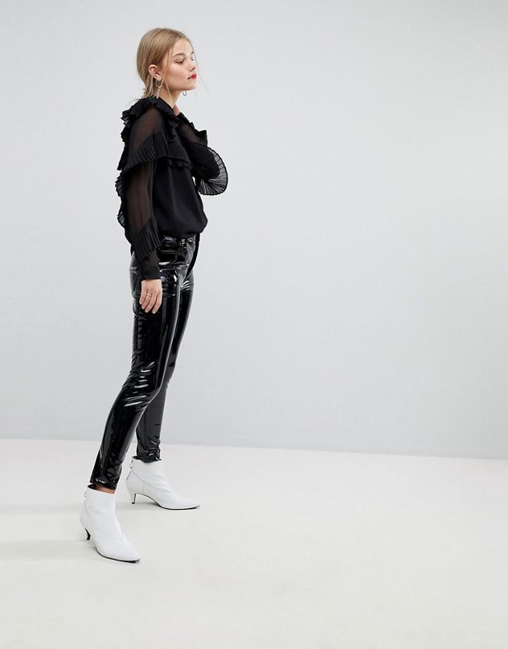 Mango Vinyl Skinny Pants - Black