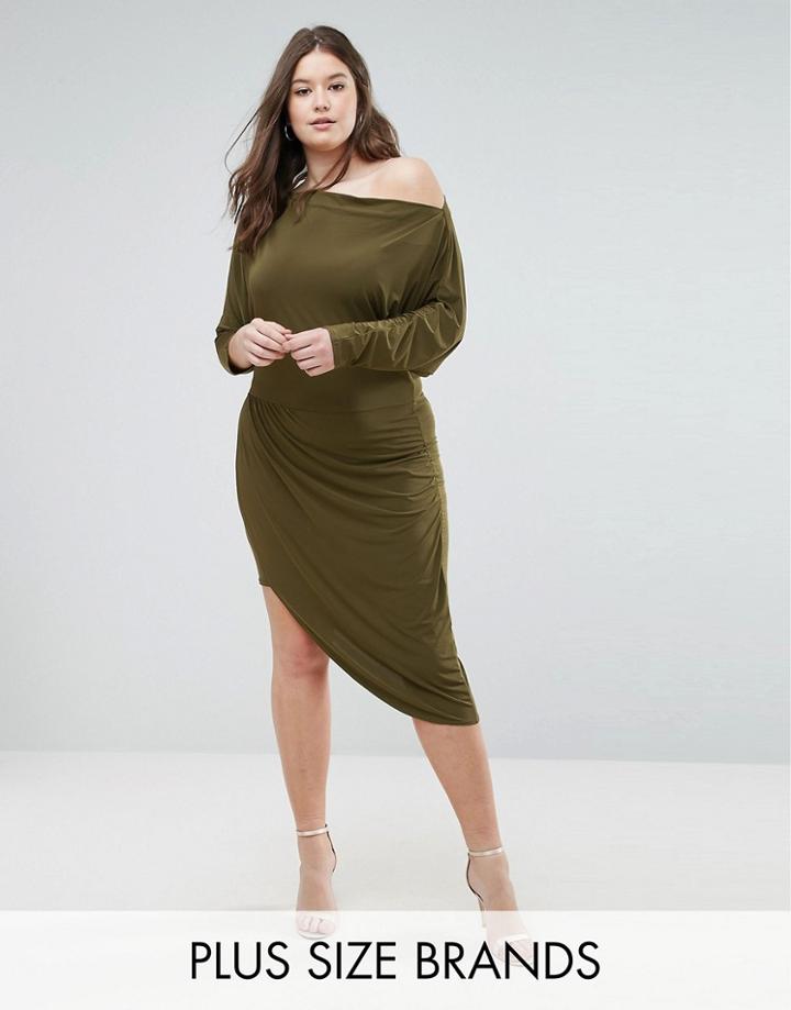 Club L Assymetric Slinky Wrap Dress - Green
