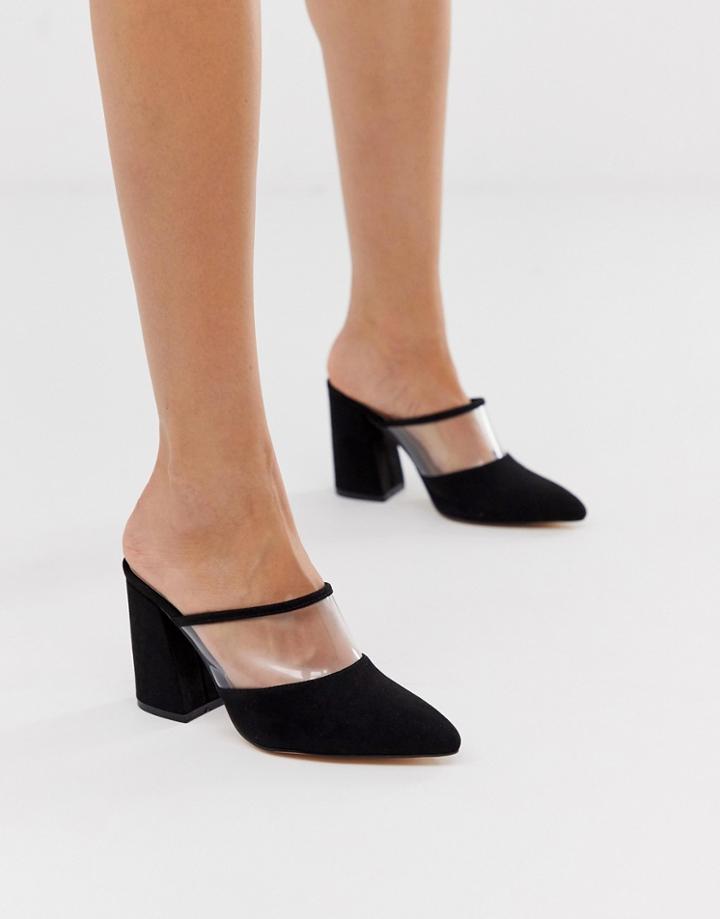 London Rebel Heeled Clear Mules - Black