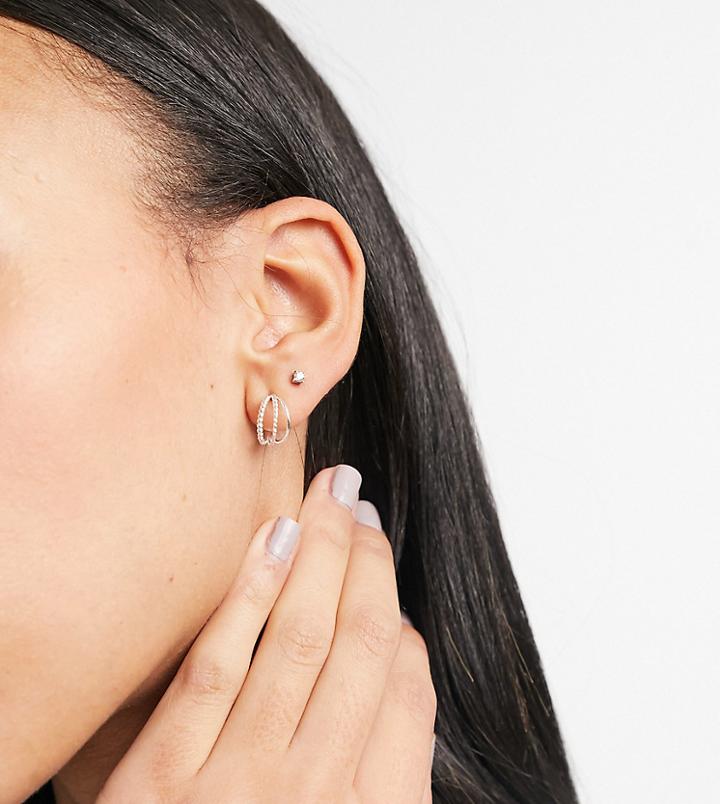 Kingsley Ryan 10mm Multi Hoop Earrings With Chain Detail In Sterling Silver