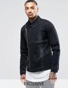 Liquor & Poker Distressed Denim Biker Jacket In Washed Black - Washed Black