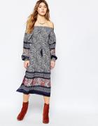 Diya Off The Shoulder Midi Dress With Side Splits - Multi