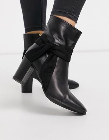 Karen Millen Florence Leather Wrap Detail Block Heeled Boots In Black
