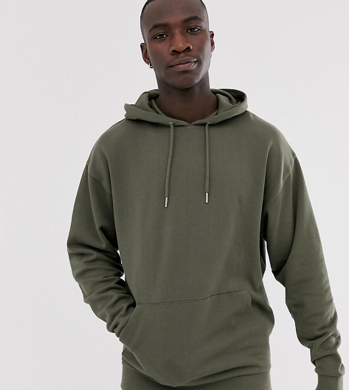 Asos Design Tall Oversized Hoodie In Khaki-green