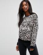 Noisy May Leopard Print Sweatshirt - Gray