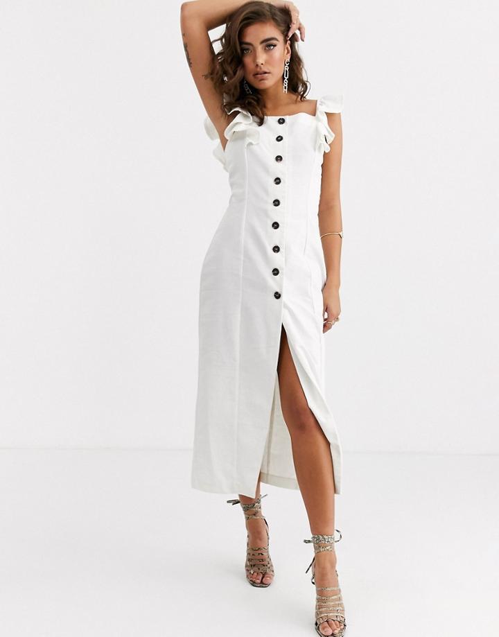 Pretty Lavish Button Midi Dress In White
