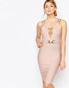 Forever Unique Bandage Midi Dress With Chain Detail - Nude