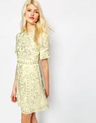 Needle & Thread Linear Motif Embellished Shift Dress - Lemon