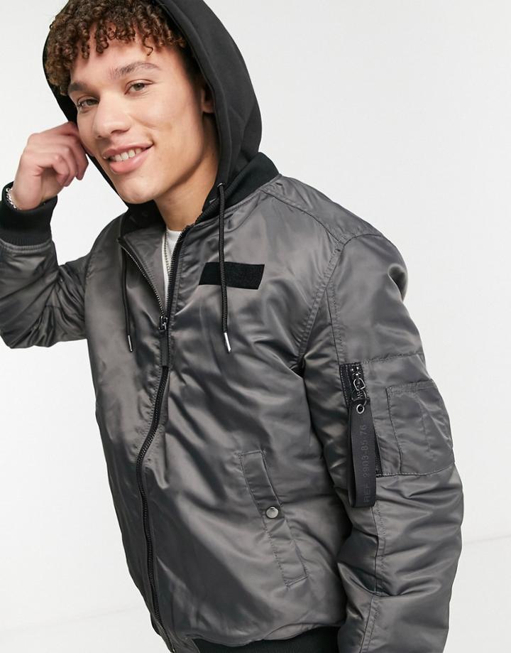 River Island Hooded Bomber In Gray-grey