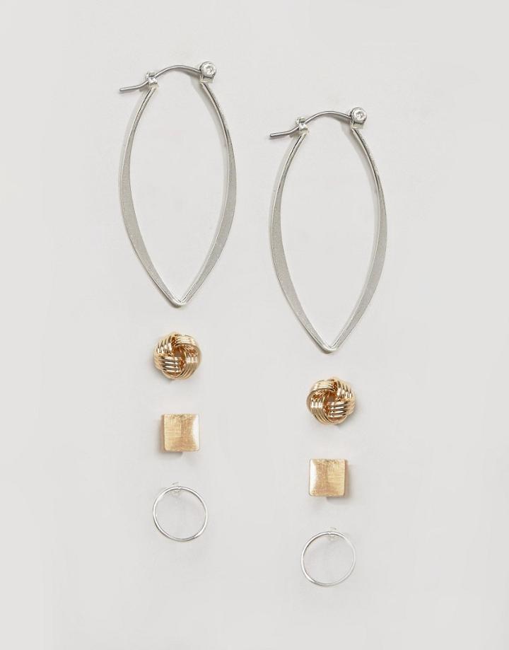 Asos Pack Of 4 Knot Stud & Hoop Earrings - Multi