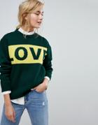 Willow And Paige Relaxed Sweater With Love Design - Green