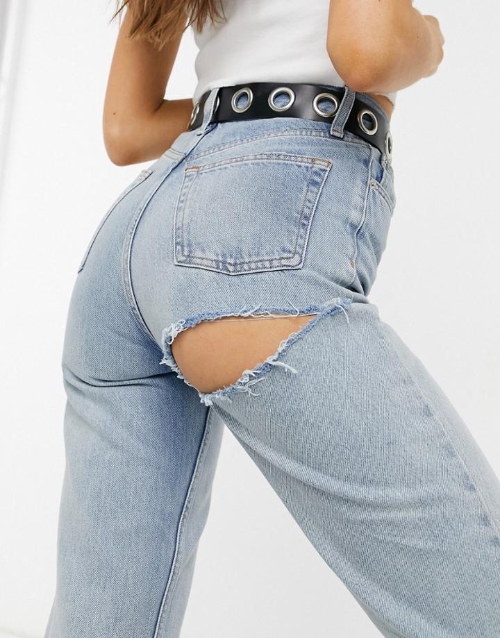 Topshop Considered Black-rip Jeans In Bleach Blue-blues