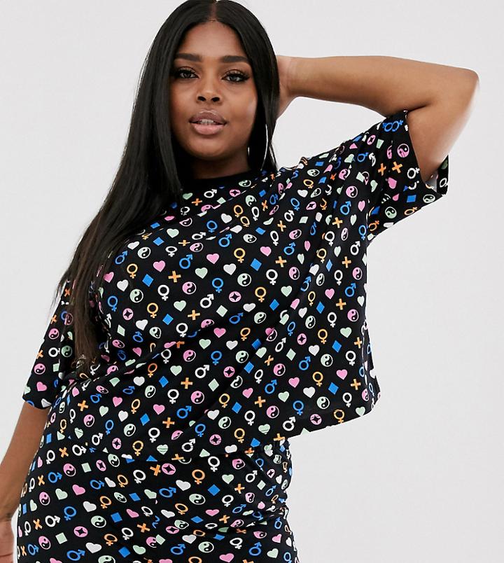 Asos Design Curve Two-piece Monogram T-shirt-black