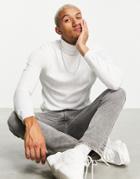 Asos Design Muscle Fit Wide Rib Roll Neck Sweater In White