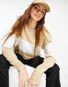 Liquorish Knit Sweater In Colorblock Beige And White-neutral