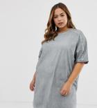 Asos Design Curve T-shirt Dress With Rolled Sleeves And Wash - Gray