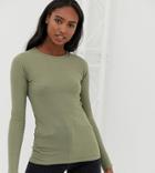 Brave Soul Tall Selina Long Sleeve Top In Rib - Green