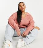 Asos Design Curve Oversized Sweater With Open Collar In Dusky Pink