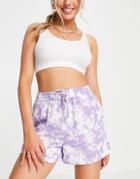Pieces Tie Waist Beach Shorts In Lilac Tie Dye-purple