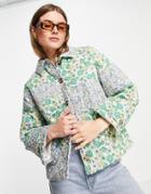 Envii Cotton Lightweight Quilted Jacket In Patchwork Floral - Lgreen