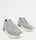 River Island Wide Fit Knit Pull On Sneakers In Gray-grey