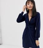 Miss Selfridge Petite Twist Front Dress In Navy - Navy