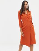 Asos Design Utility Midi Dress With Pockets And D-ring Belt - Red