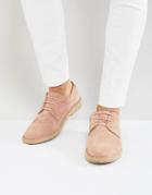 Asos Derby Shoes In Pink Suede With Tan Leather Heel Detail - Pink
