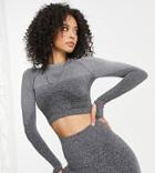 Love & Other Things Tall Gym Seamless Knitted Crop Top In Gray Heather-grey
