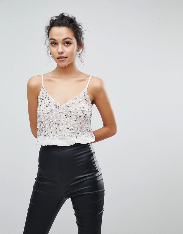 Asos Cami Body In Sequin Embellishment - Cream