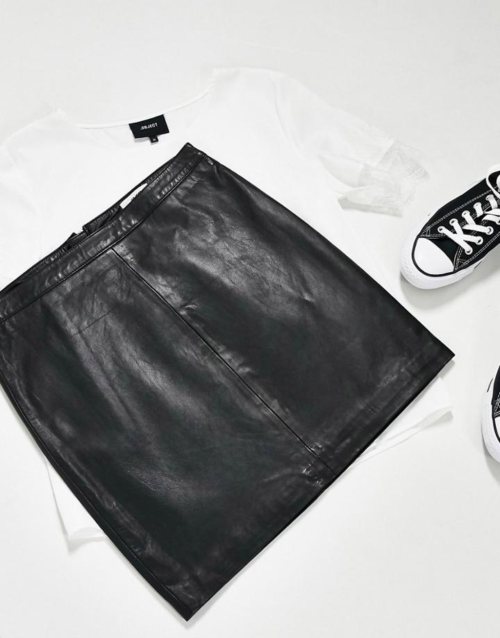 Object Leather Mini Skirt In Black
