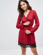 Rage Wrap Dress With Lace Trim - Red