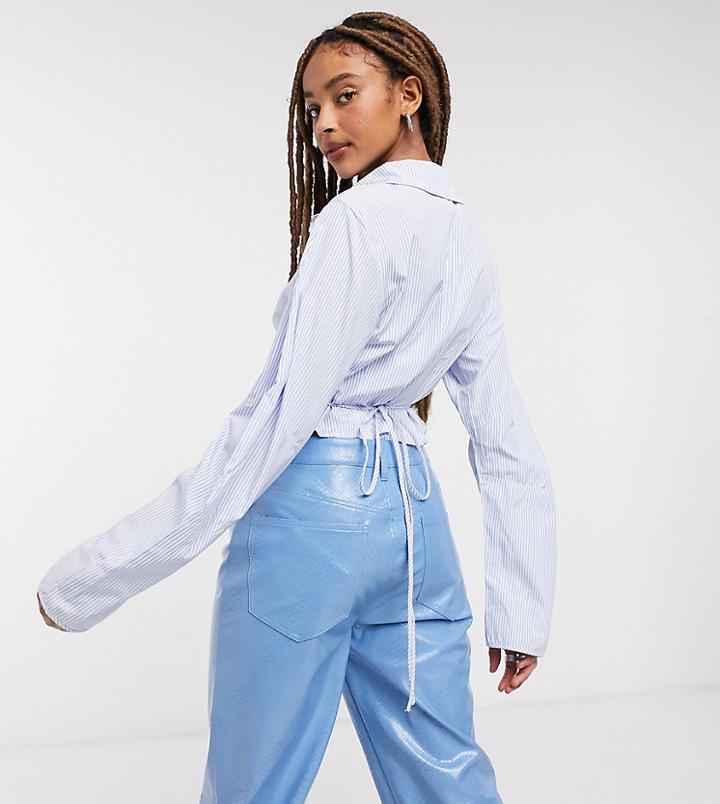 Collusion Fitted Shirt With Cocoon Sleeves In Blue Stripe-blues