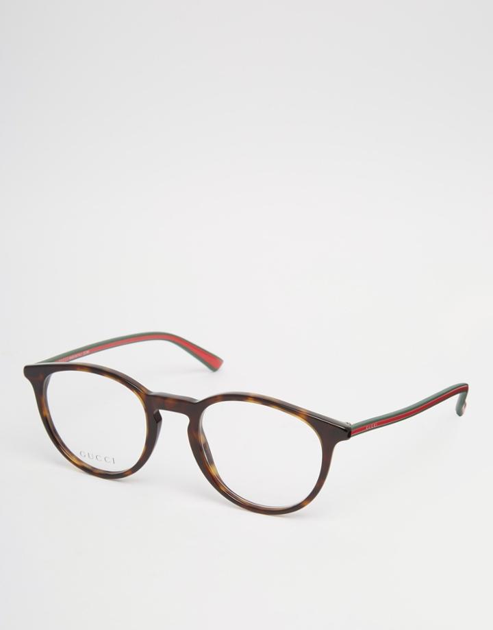 Gucci Round Clear Lens Glasses In Tort - Brown