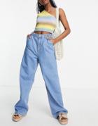 Dr Denim Kaia Wide Leg Jeans With Pleat Detail In Mid Wash Blue