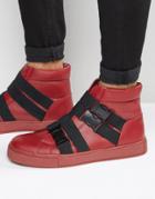 Asos Hi-top Sneakers In Red With Cross Over Black Elastic - Red