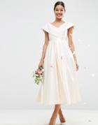 Asos Bridal Bonded Sateen Cross Fold Debutante Dip Back Maxi Dress - Cream