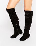 Daisy Street Black Flat Knee Boots - Black