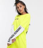 Crooked Tongues Oversized Double Layer T-shirt Dress With Photographic Back Print-green