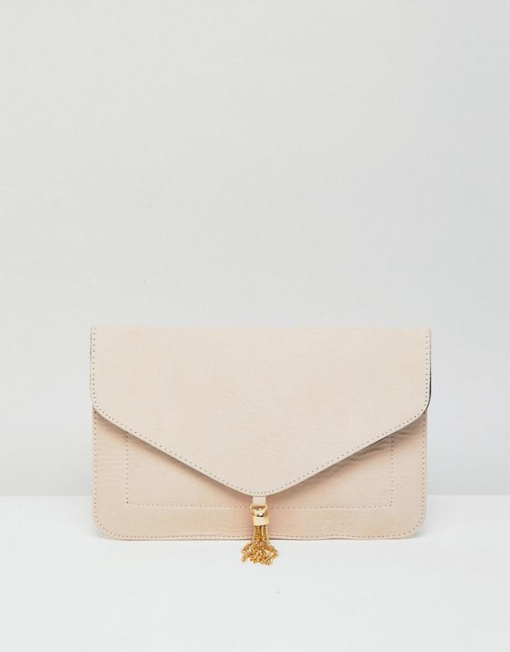 Asos Design Tassel Clutch Bag - Cream