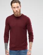 Asos Merino Wool Crew Neck Sweater In Burgundy - Damson