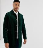 Asos Design Tall Single Breasted Trench Coat In Cord In Bottle Green - Green