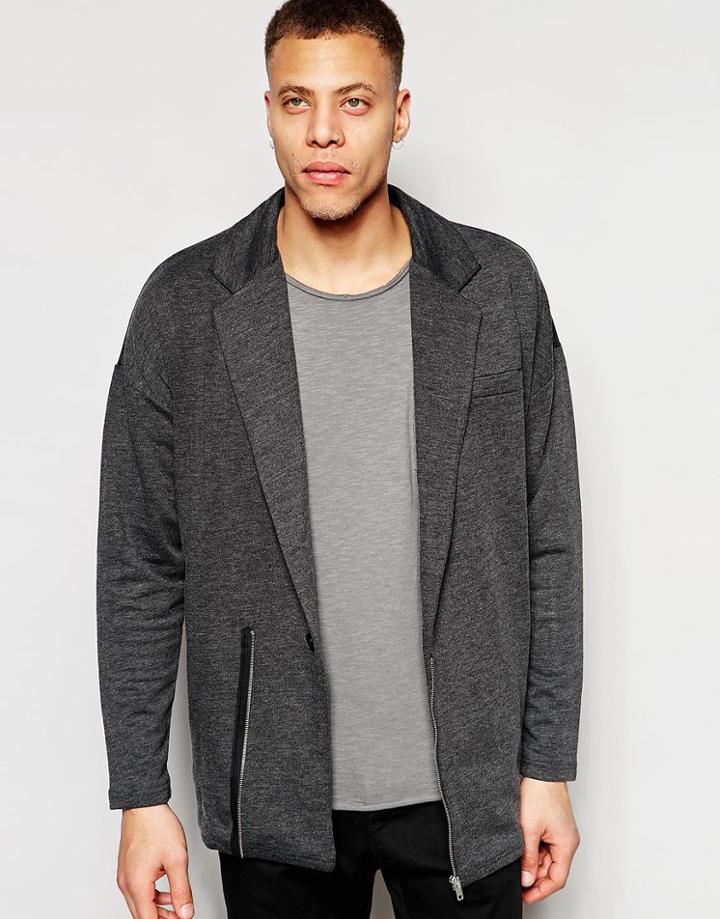 Asos Oversized Jersey Blazer In Grey - Gray